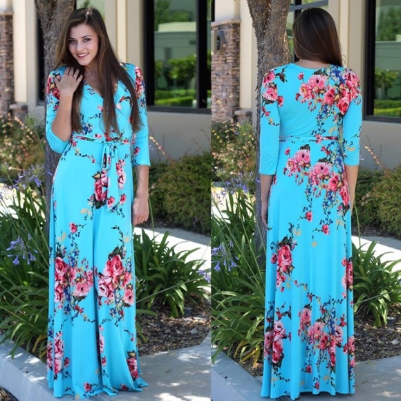 Floral 3/4 Sleeve Maxi Dress - Picture 2 of 3